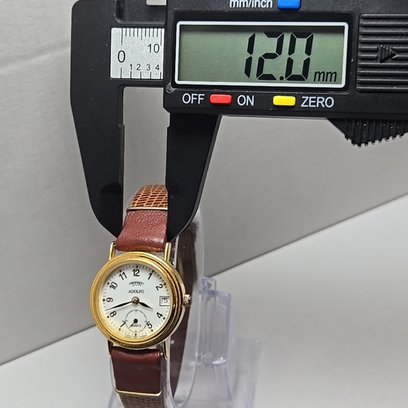 Womens Adolfo Watch Day Date Gold Brown Croc Band New Battery 227-70220 French - Picture 5 of 11